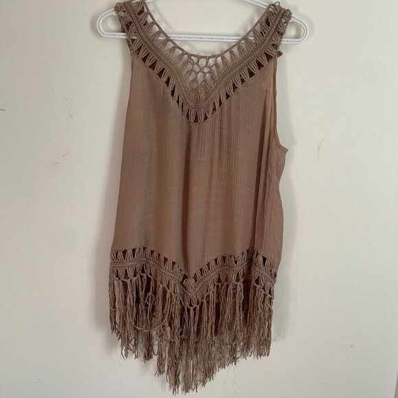 Taupe Crochet Fringe Tank Top - Picture 9 of 9